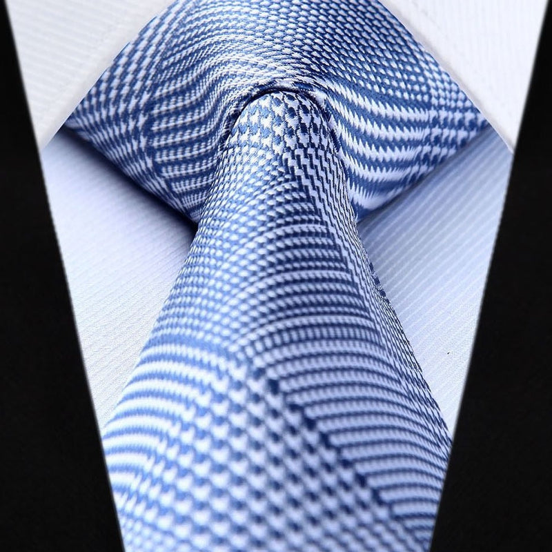 Houndstooth Tie Handkerchief Set - A-10 BLUE/WHITE 