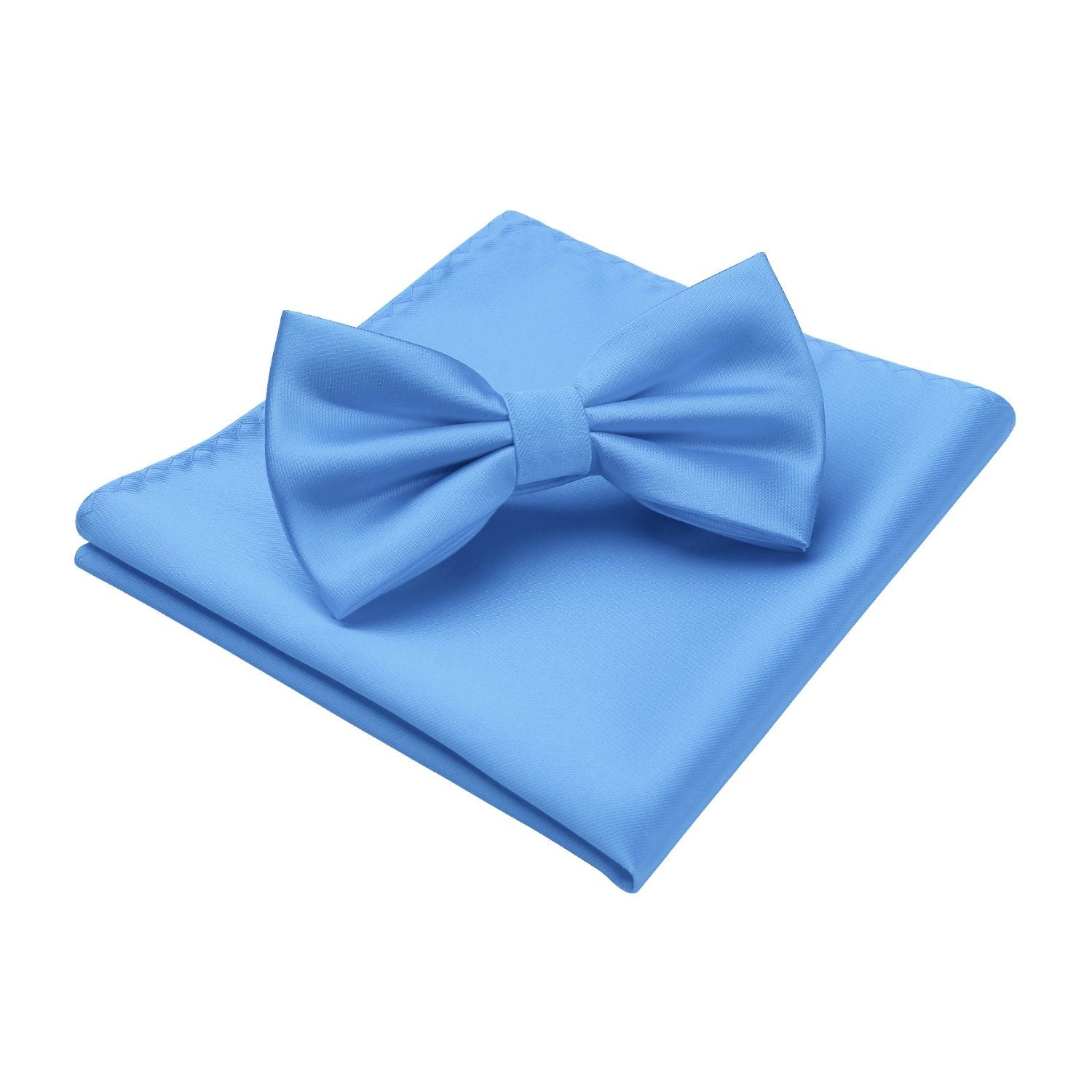 Solid Pre-Tied Bow Tie & Pocket Square - B-BLUE 2