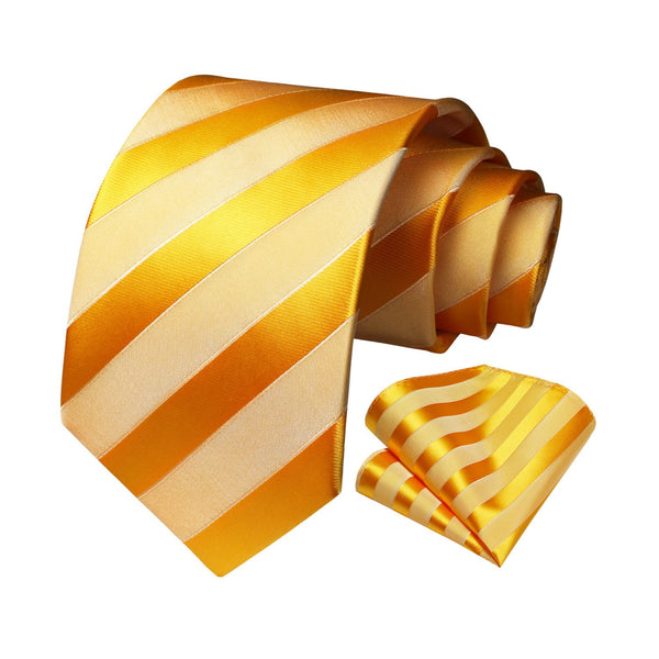 Stripe Tie Handkerchief Set - 04-YELLOW 