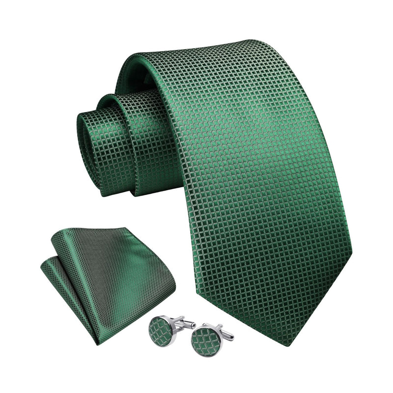 Plaid Tie Handkerchief Cufflinks - C-022 GREEN 