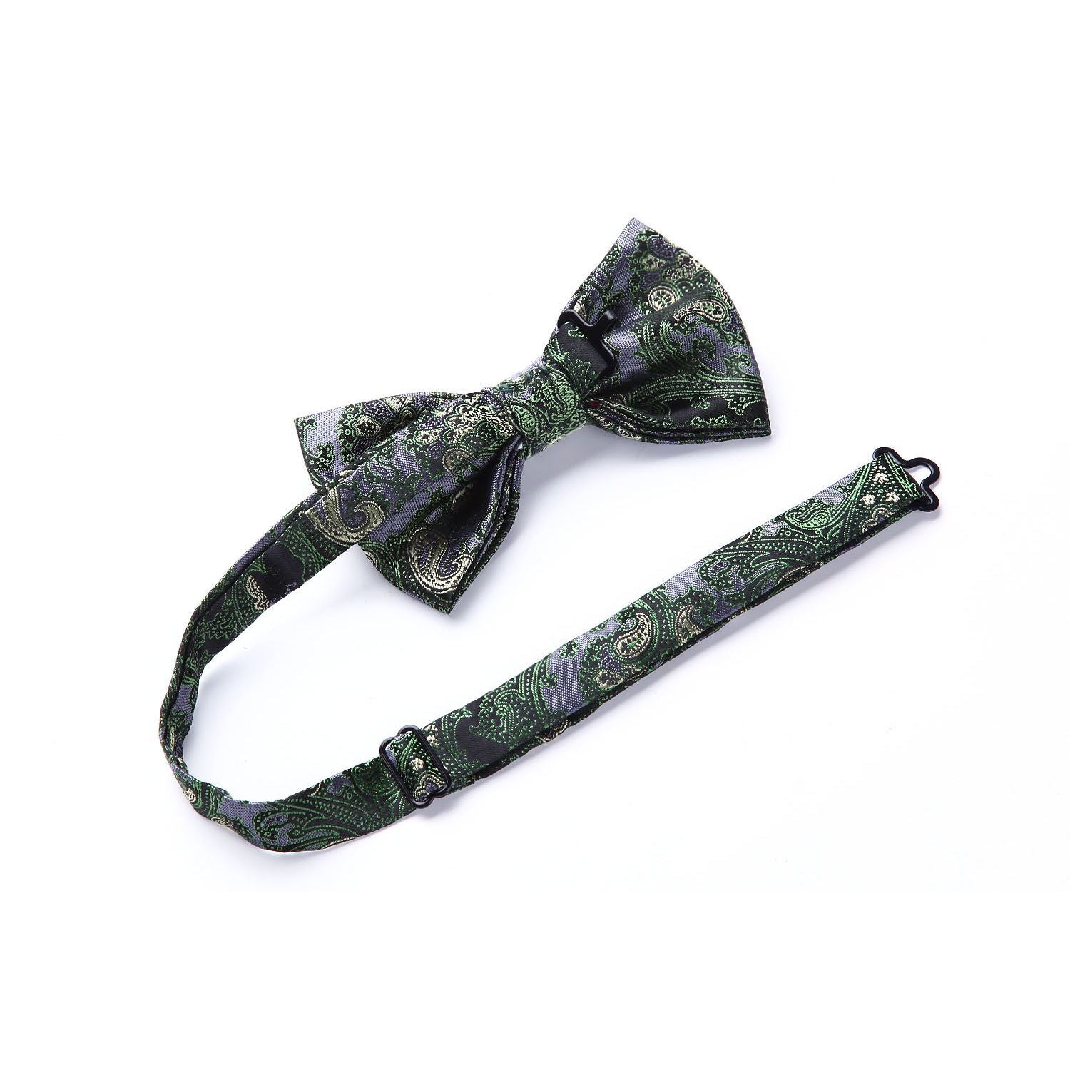 Paisley Floral Suspender Pre-Tied Bow Tie Handkerchief - D8-GREEN /GRAY