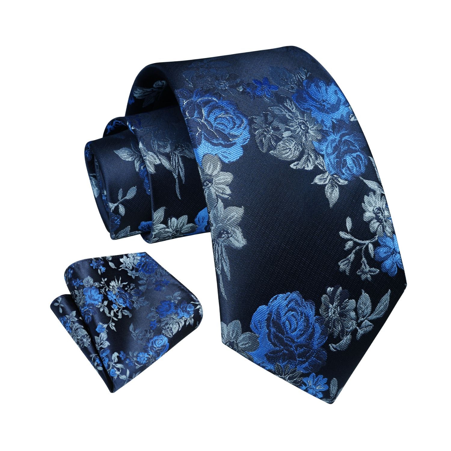 Floral Tie Handkerchief Set - BLUE