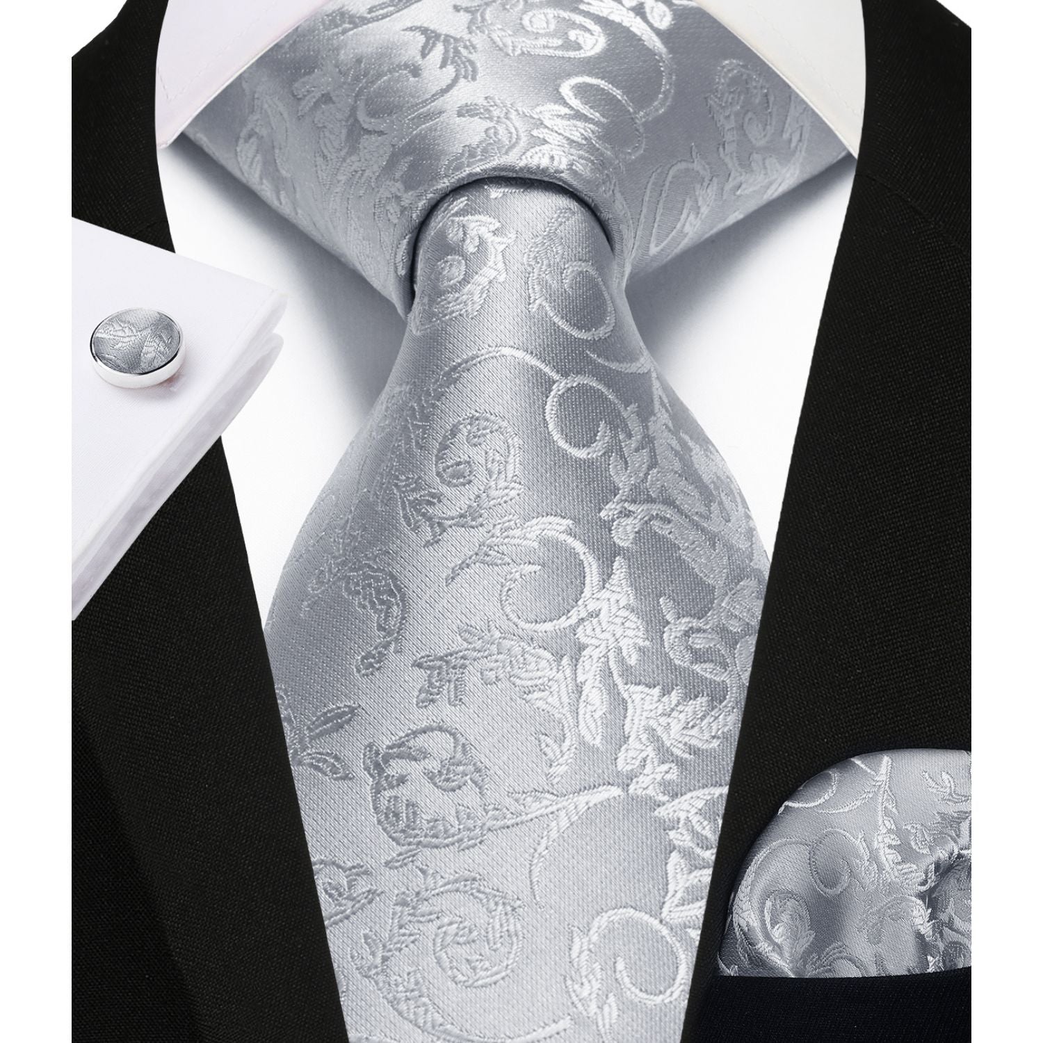 Paisley Tie Handkerchief Cufflinks - F2-SILVER