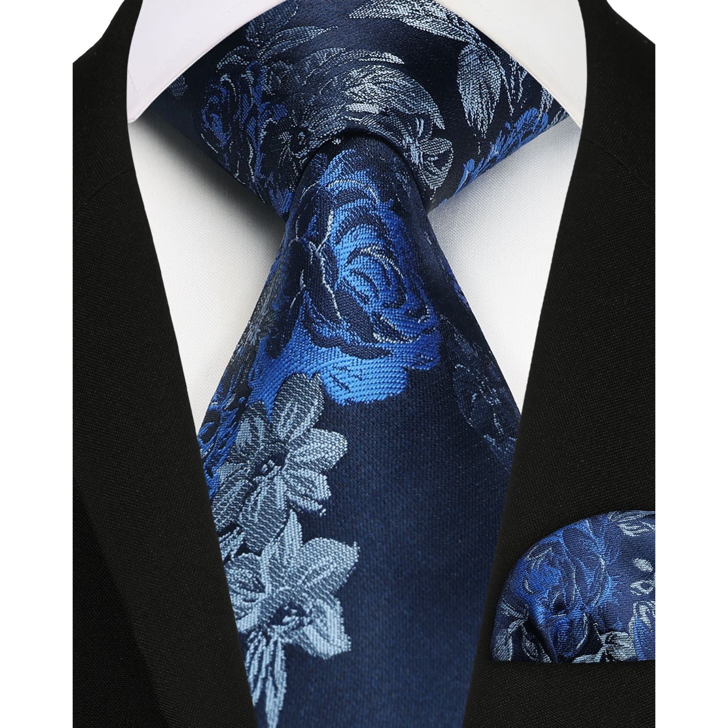 Floral Tie Handkerchief Set - BLUE