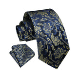 Floral Tie Handkerchief Set - 20 NAVY BLUE 