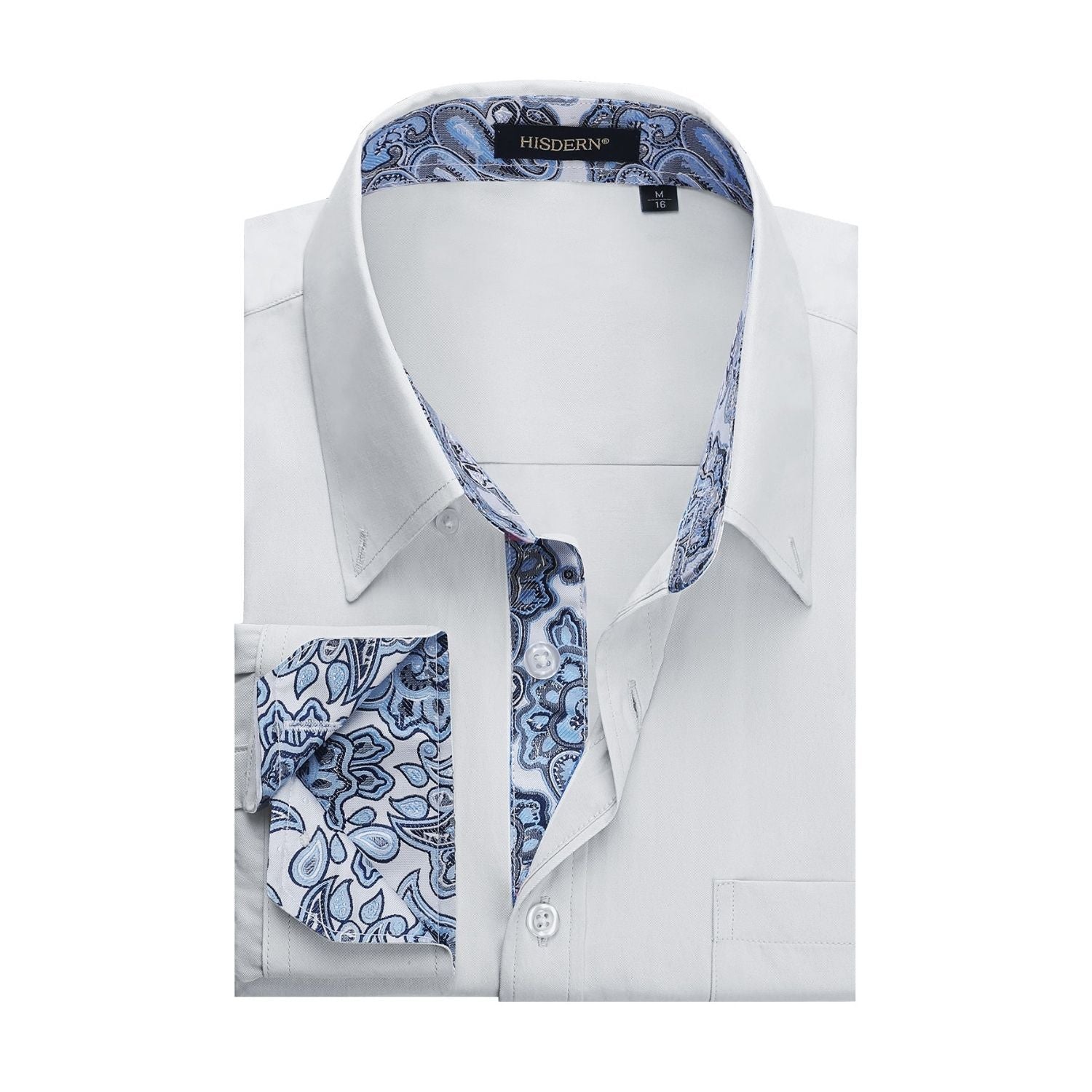 Casual Formal Shirt with Pocket - 12-WHITE/PAISLEY