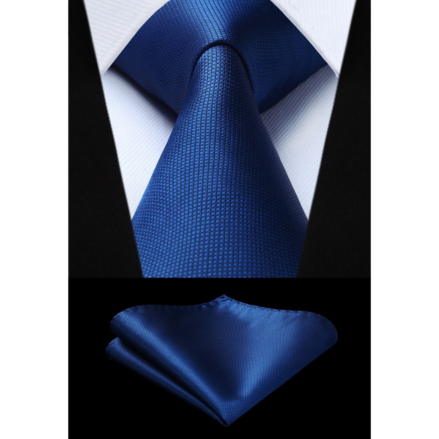 Houndstooth Tie Handkerchief Set - B-BLUE