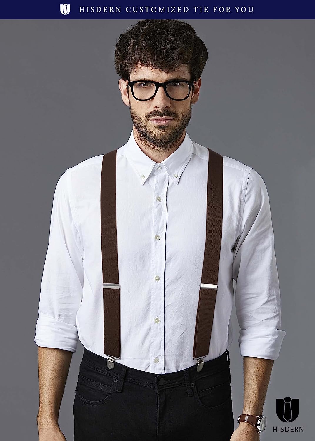 Y-shaped Adjustable Suspender with 6 Clips - 06 BROWN