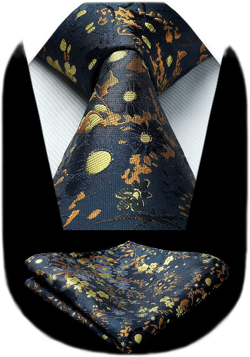 Floral Tie Handkerchief Set - NAVY BLUE 