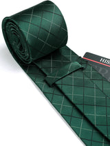 Men's Plaid Tie Handkerchief Set - GREEN