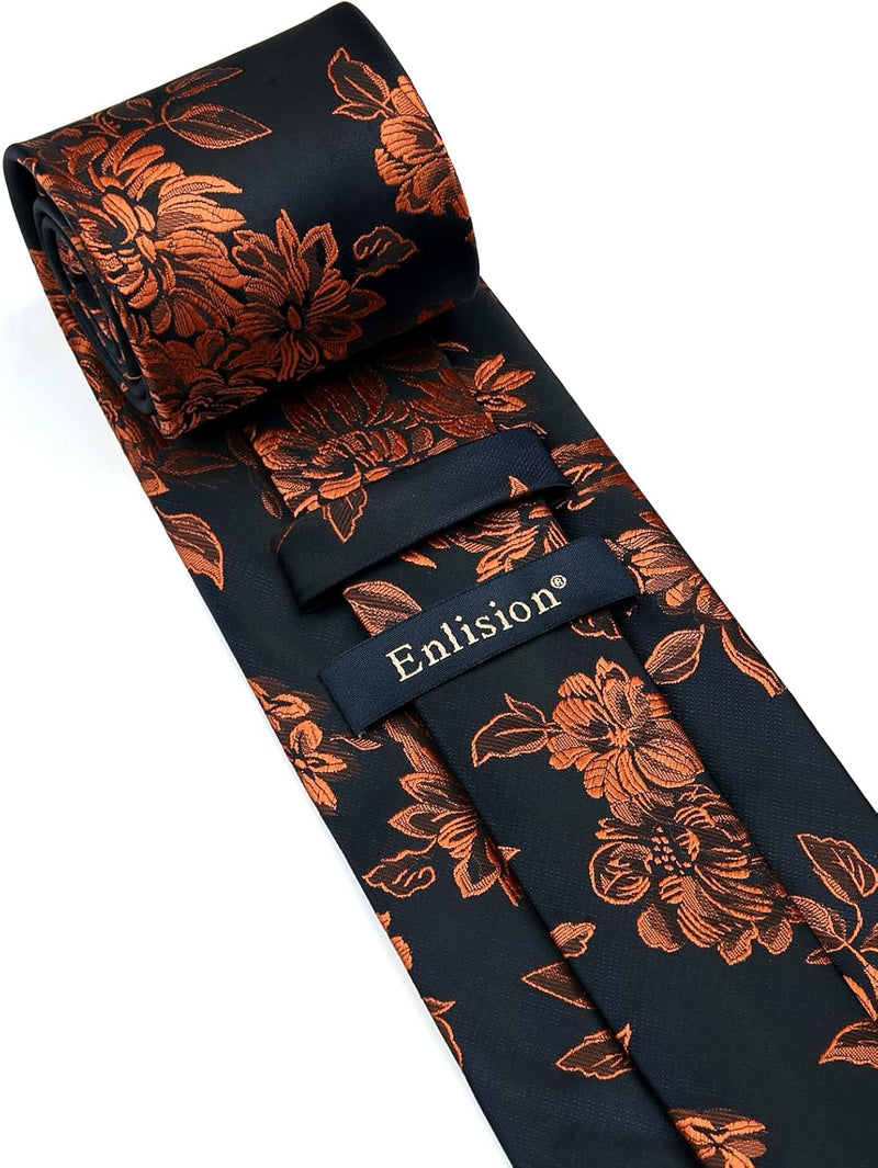 Floral Tie Handkerchief Cufflinks - BLACK/ORANGE