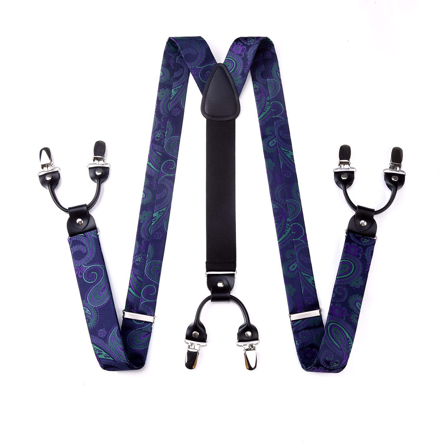 Floral Paisley Suspender Bow Tie Handkerchief - 9-BLUE/PURPLE/GREEN