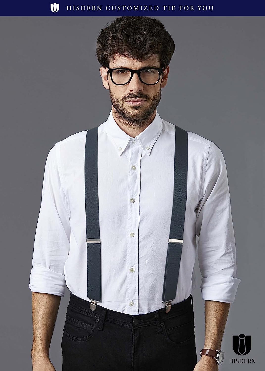 Y-shaped Adjustable Suspender with 6 Clips - 08 GREY