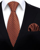 Men's Plaid Tie Handkerchief Set - B-ORANGE