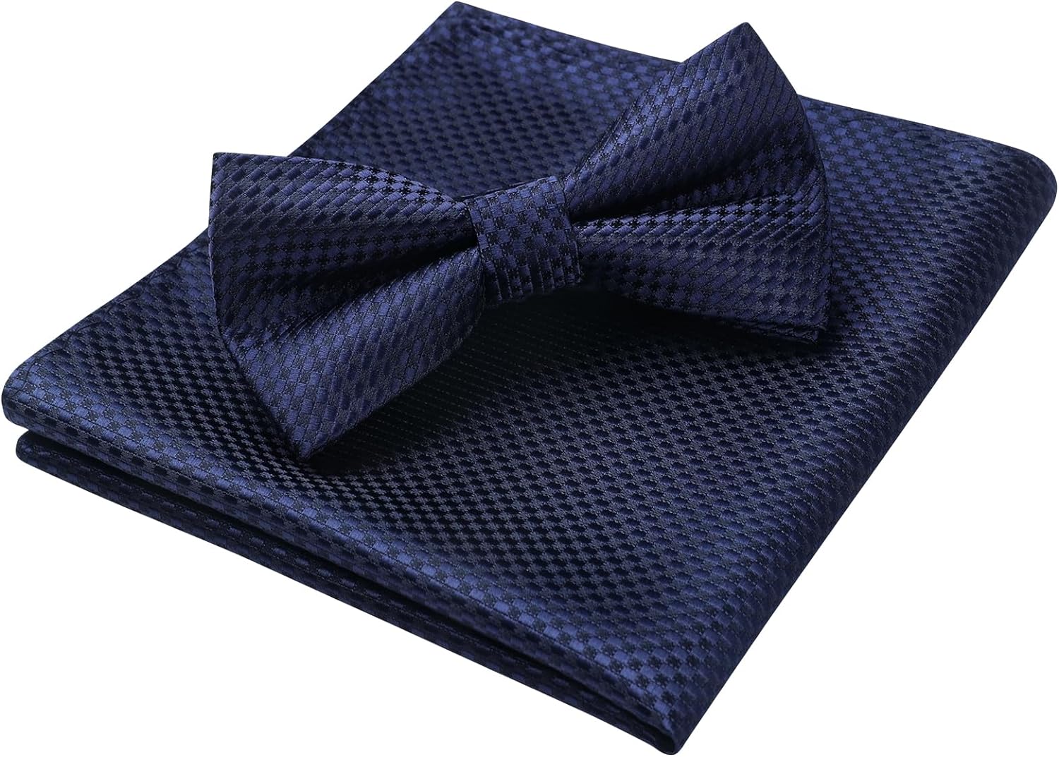 Plaid Pre-Tied Bow Tie & Pocket Square - NAVY BLUE