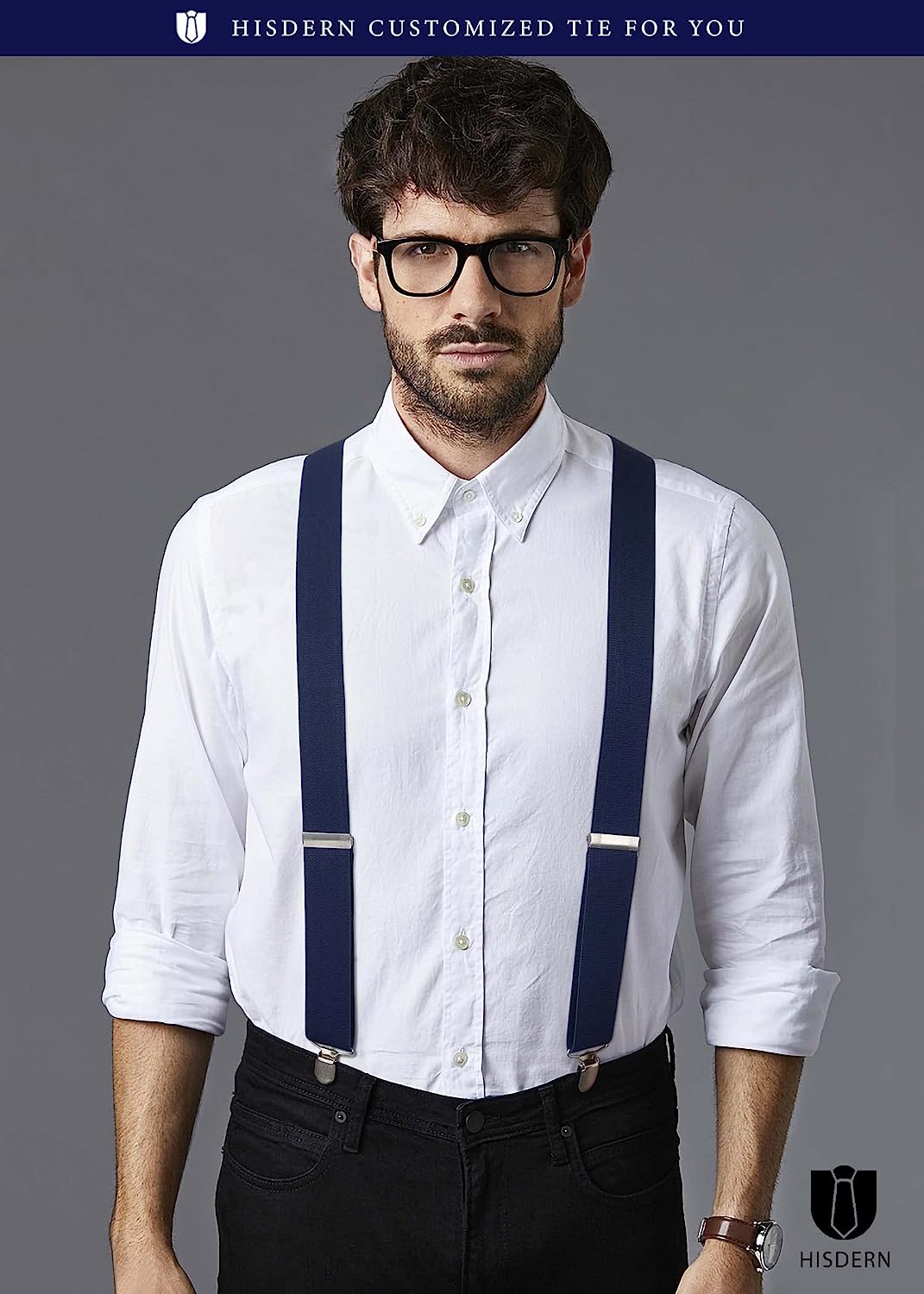 Y-shaped Adjustable Suspender with 6 Clips - 03 NAVY BLUE