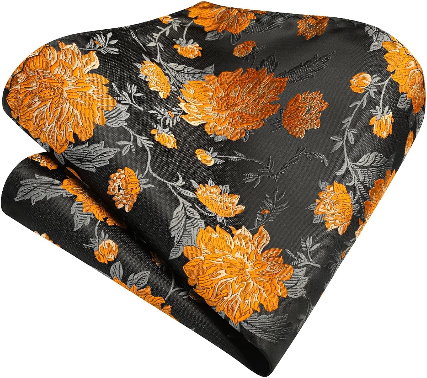 Floral Tie Handkerchief Cufflinks - 1-BLACK ORANGE FLORAL