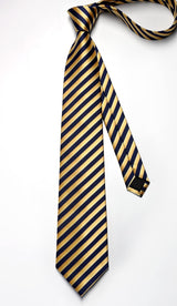 Stripe Tie Handkerchief Set - NAVY BLUE/GOLD