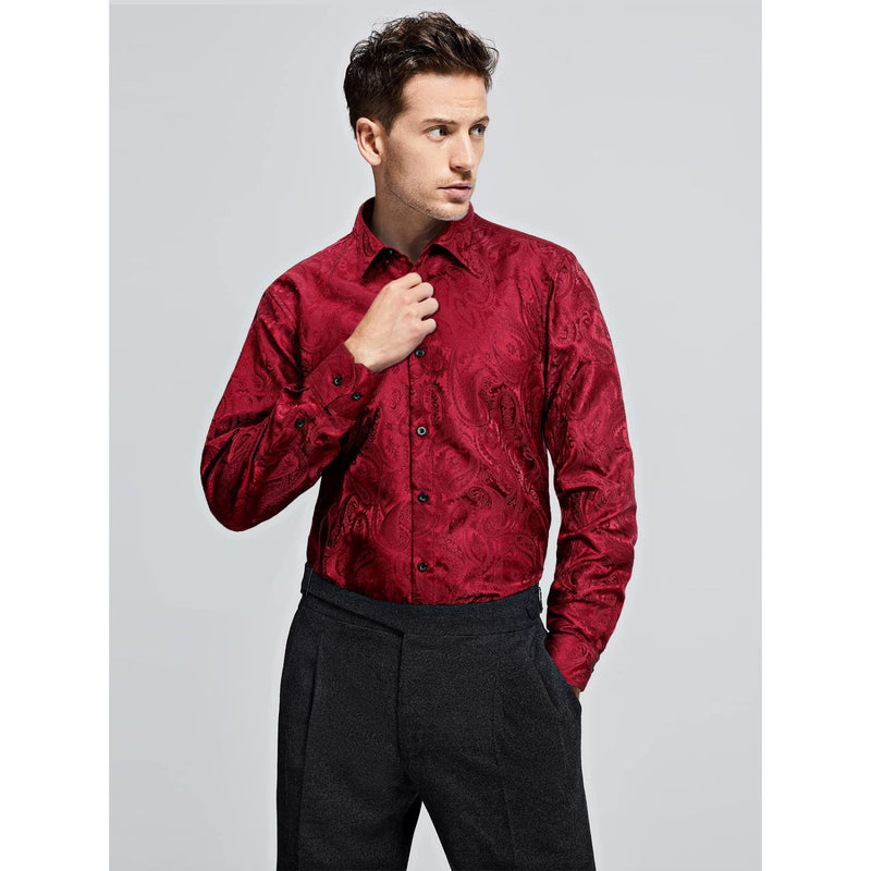 Men's Long Sleeve Shirt With Printing - RED PAISLEY