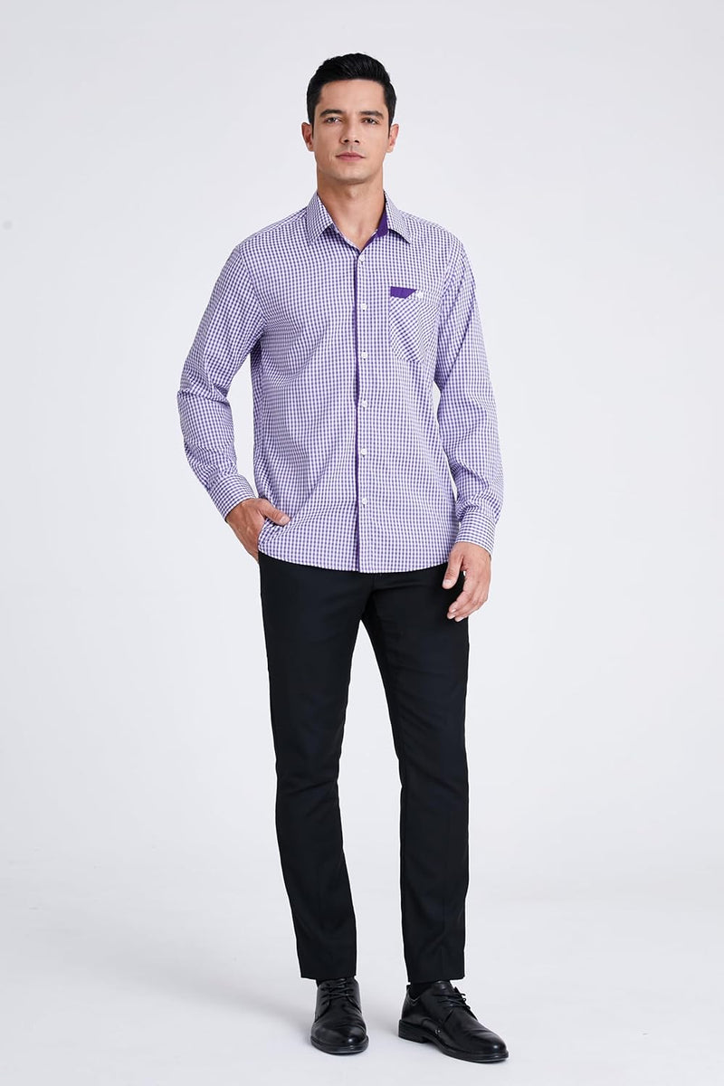 Men's Casual Long Sleeve Plaid Shirt - G-PURPLE