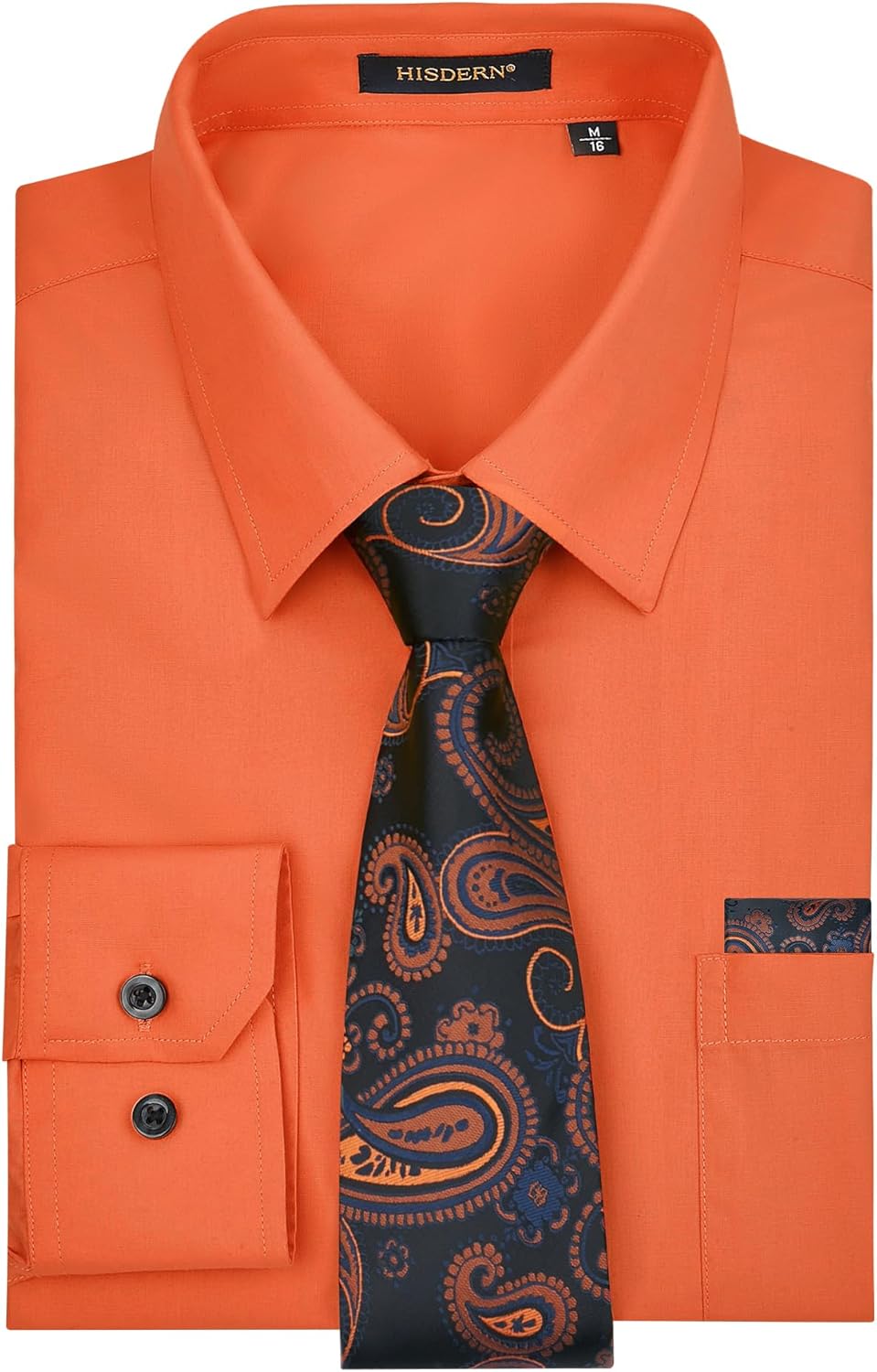Men's Shirt with Tie Handkerchief Set ORANGE Hisdern