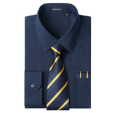 Men's Shirt with Tie Handkerchief Set - 03-NAVY BLUE 