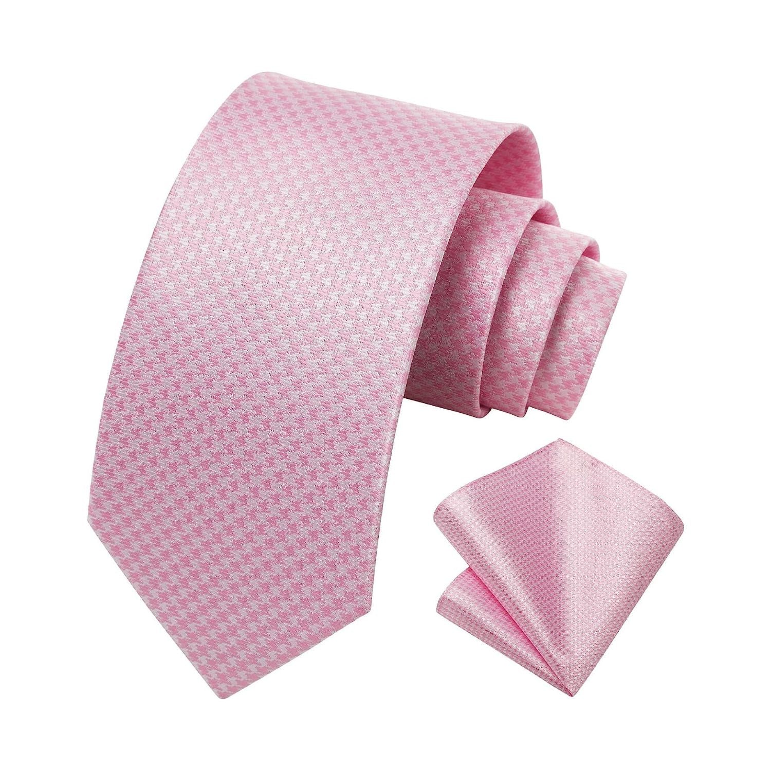 Houndstooth Tie Handkerchief Set - PINK/WHITE