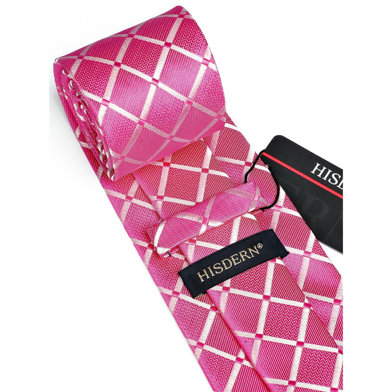 Plaid Tie Handkerchief Set - A7-PINK HOT 