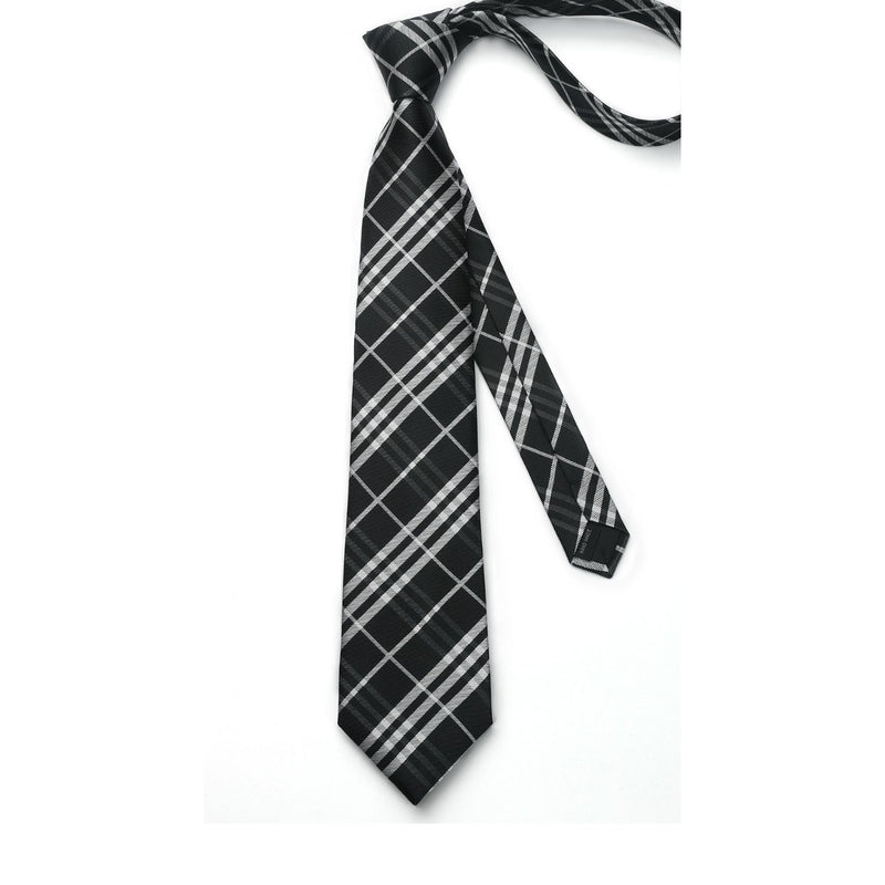 Plaid Tie Handkerchief Set - BLACK/WHITE