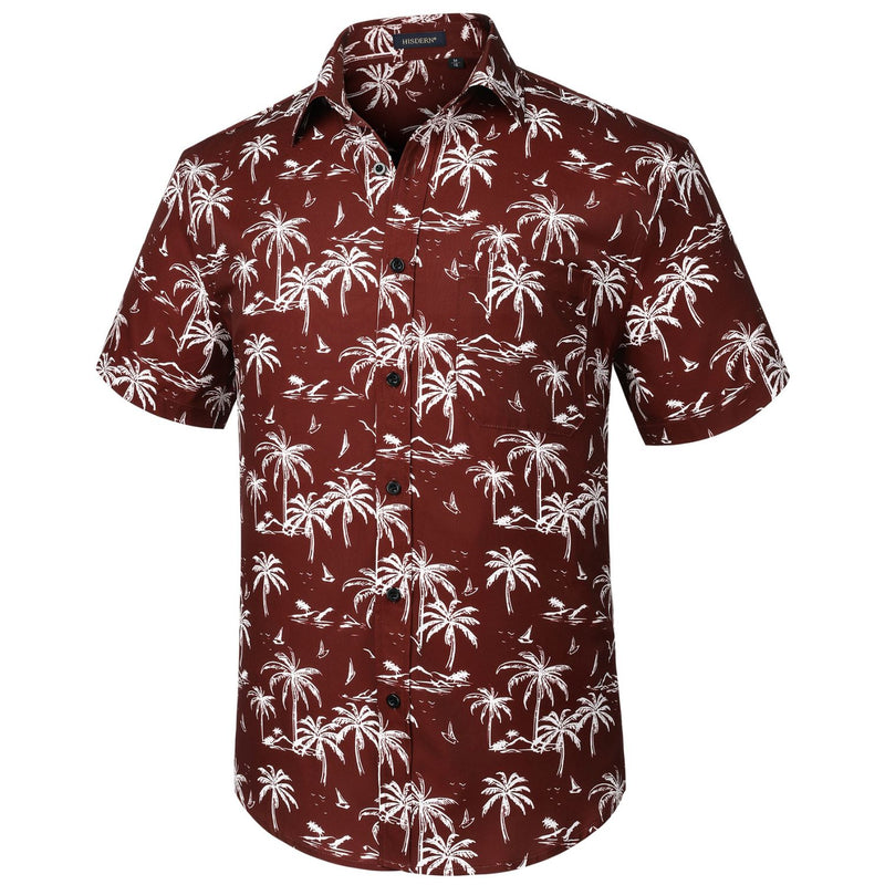 Hawaiian Tropical Shirts with Pocket - F-BURGUNDY 