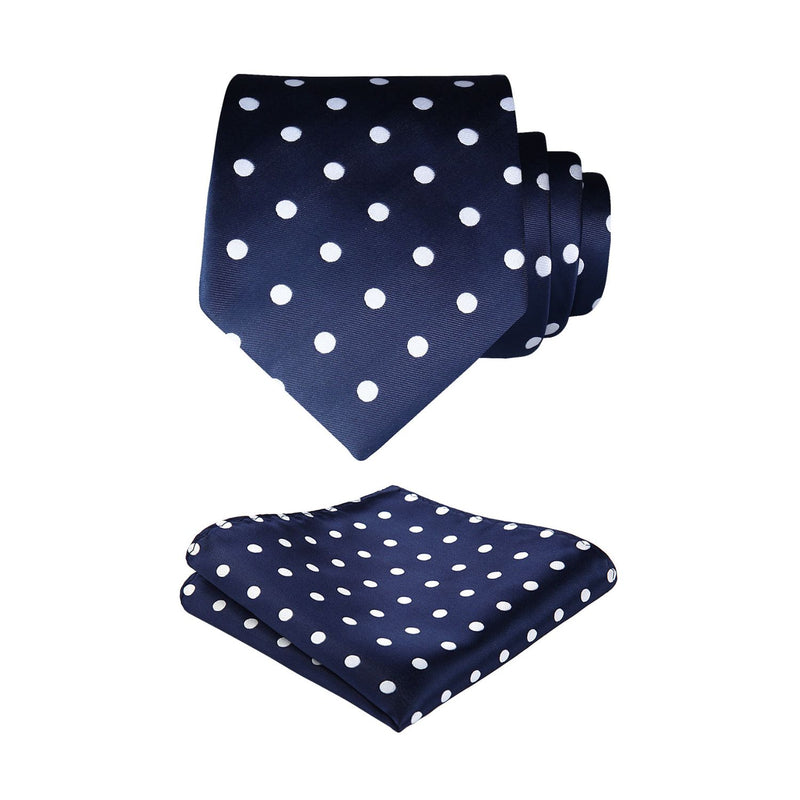 Polka Dot Tie Handkerchief Set - D-NAVY BLUE 2 