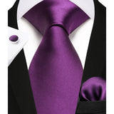 Solid Tie Handkerchief Cufflinks - B1-DURK PURPLE 