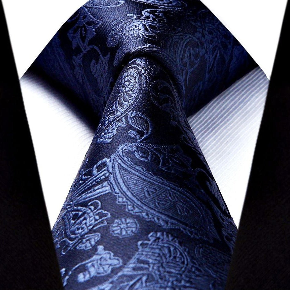 Paisley Tie Handkerchief Set - D9-NAVY BLUE