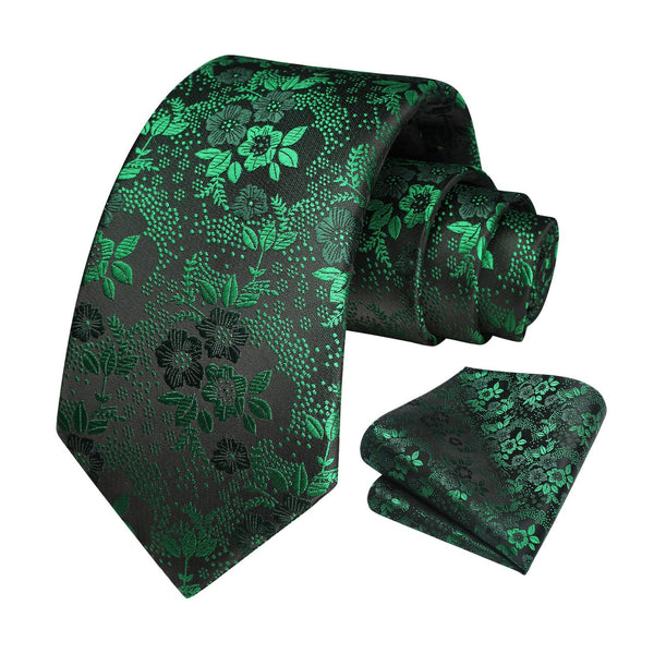 Floral Tie Handkerchief Set - X-GREEN 