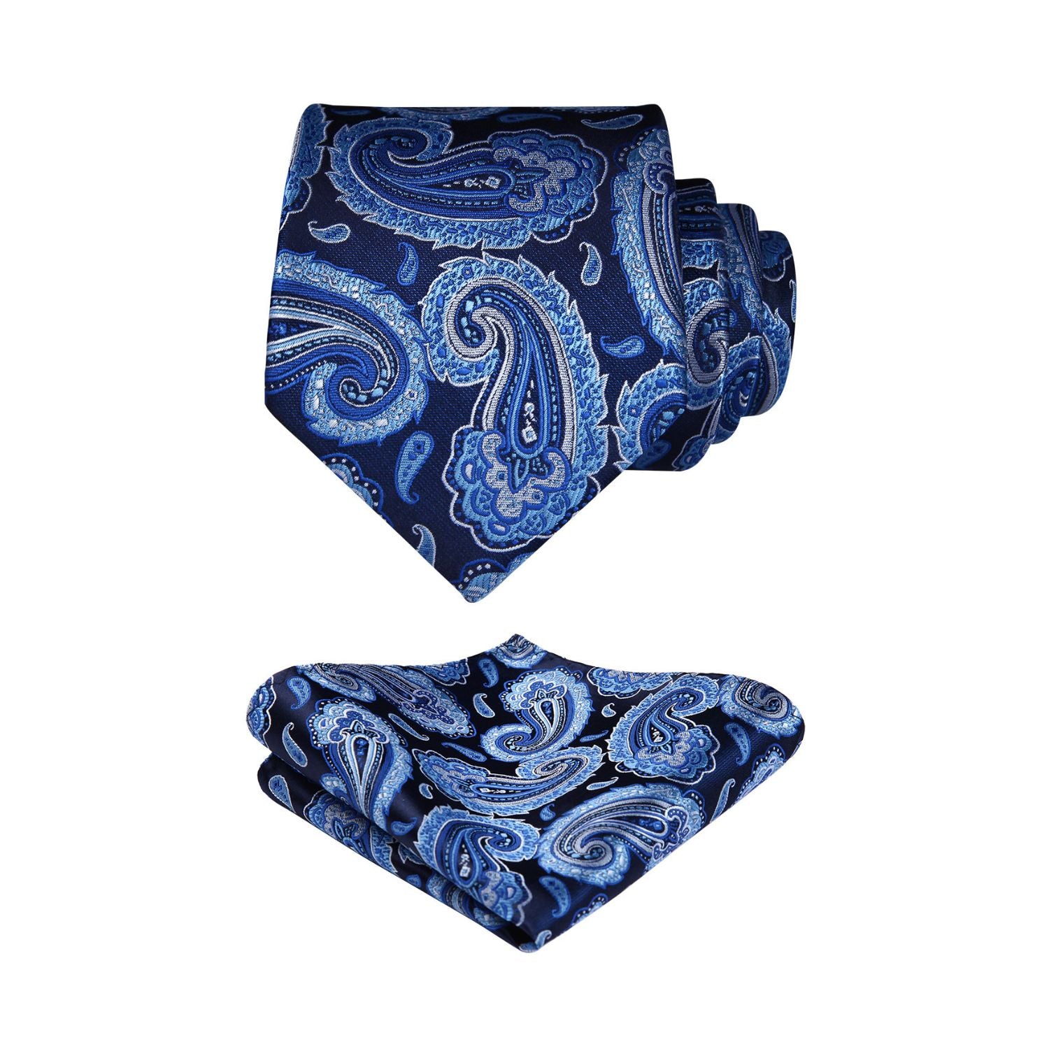 Paisley Tie Handkerchief Set - 01A-BLUE