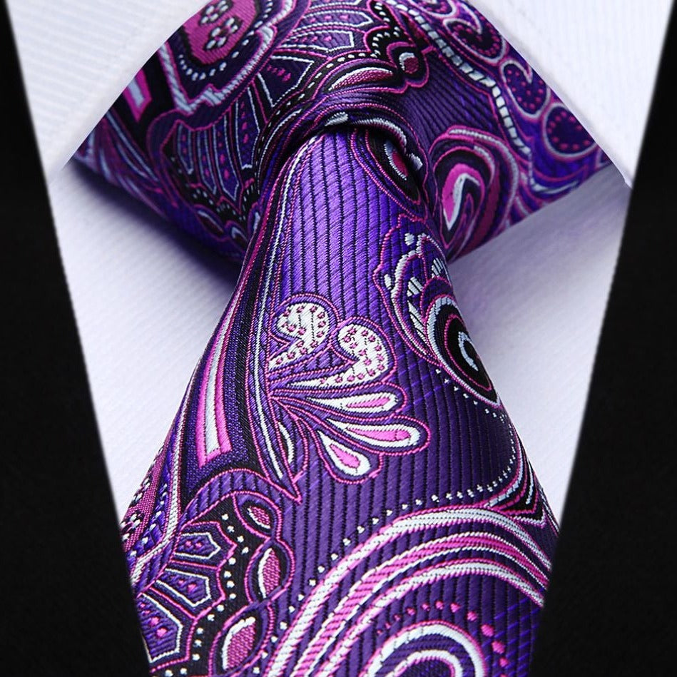 Paisley Tie Handkerchief Set - A11-PURPLE