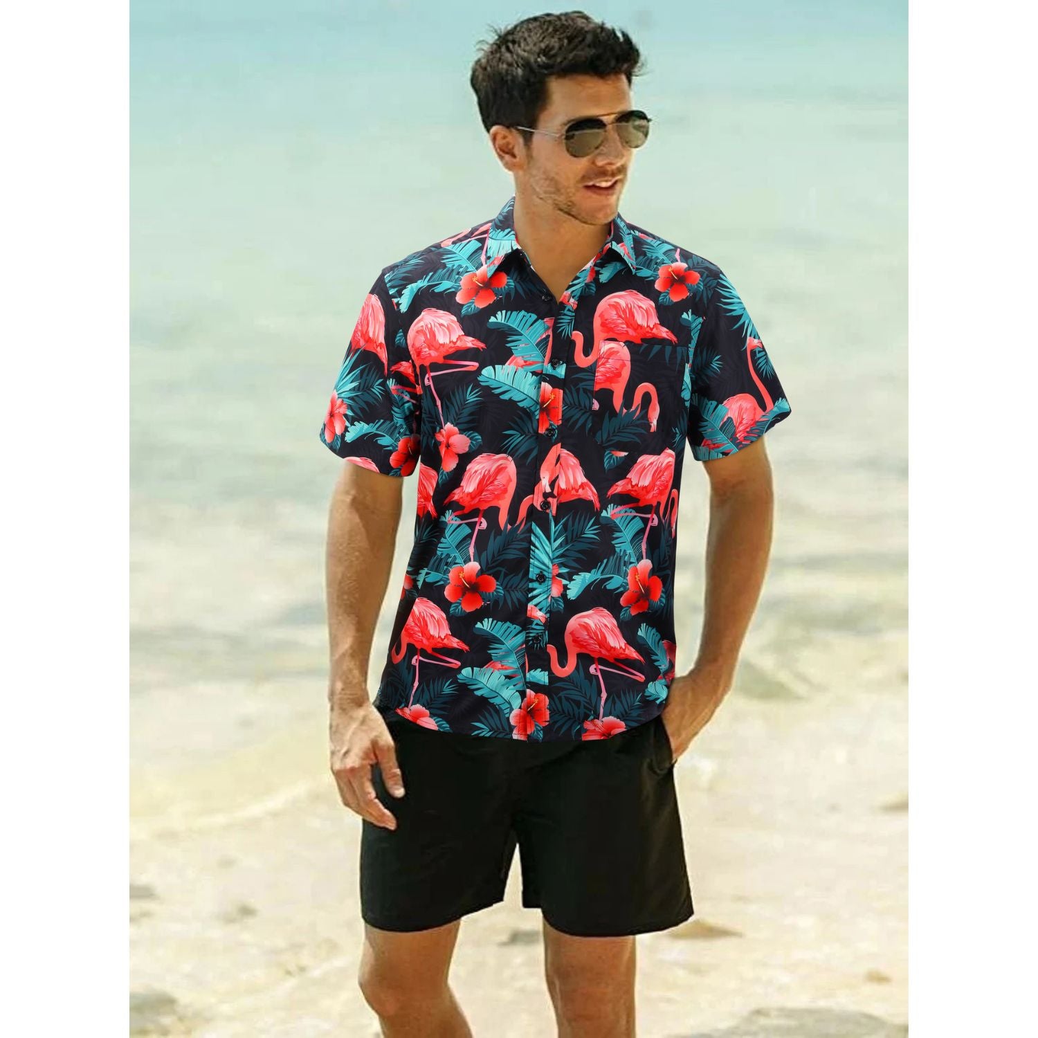 Hawaiian Tropical Shirts with Pocket - A-AQUA