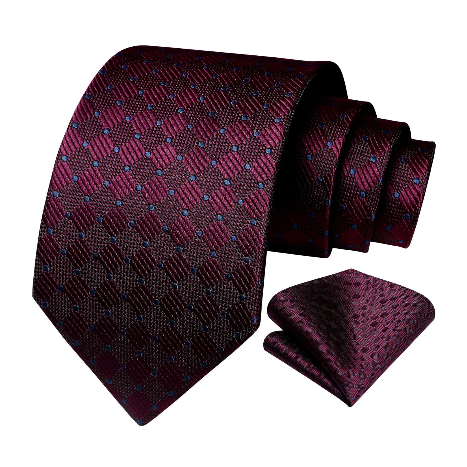 Plaid Tie Handkerchief Set - B-BURGUNDY