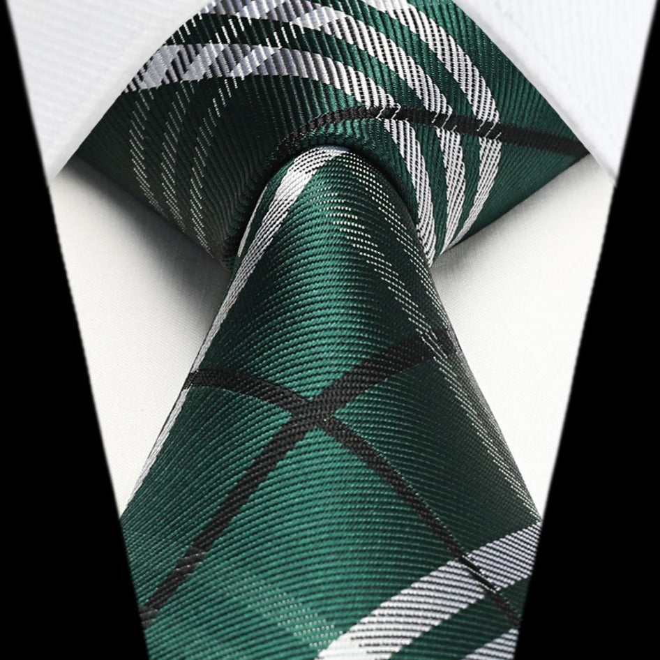 Plaid Tie Handkerchief Set - GREEN