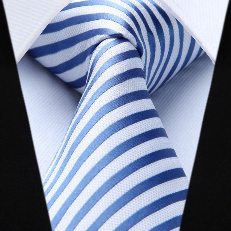 Stripe Tie Handkerchief Set - 10-BLUE/WHITE 