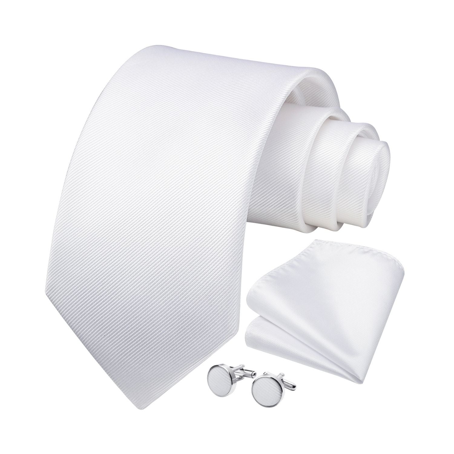 Solid Tie Handkerchief Cufflinks - WHITE