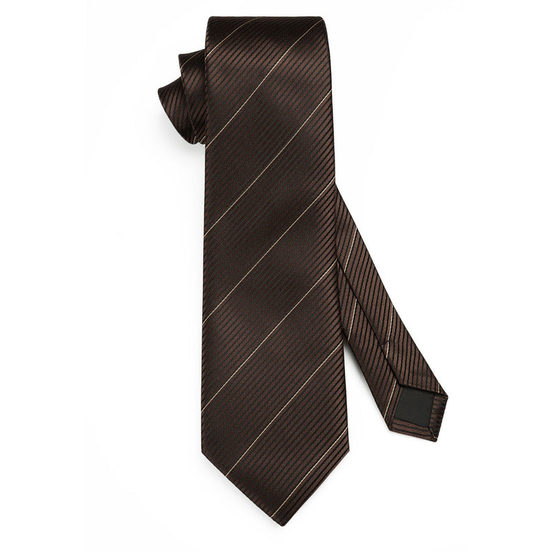 Stripe Tie Handkerchief Set - 11-BROWN 