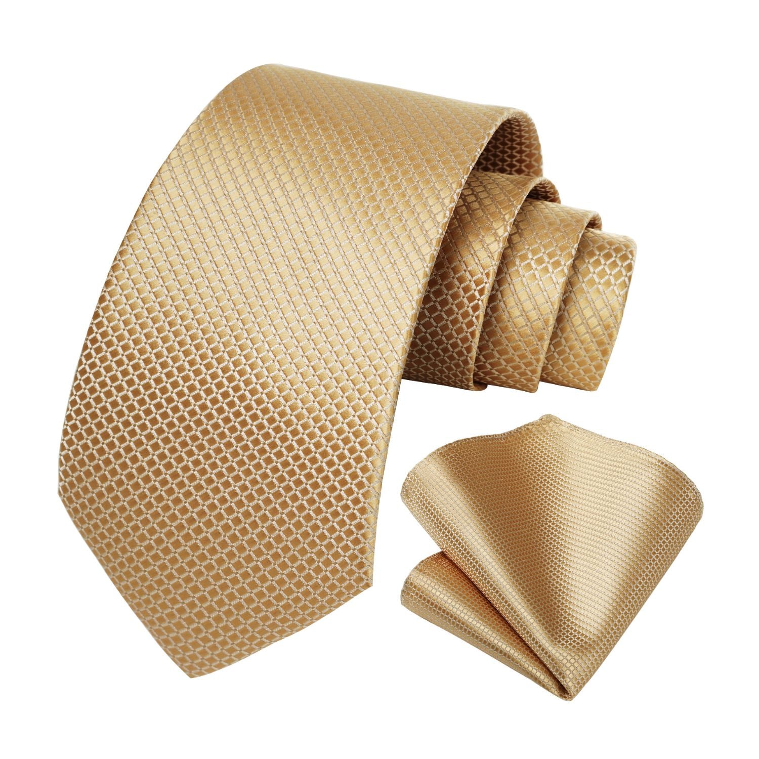 Plaid Tie Handkerchief Set - C8-CHAMPAGNE
