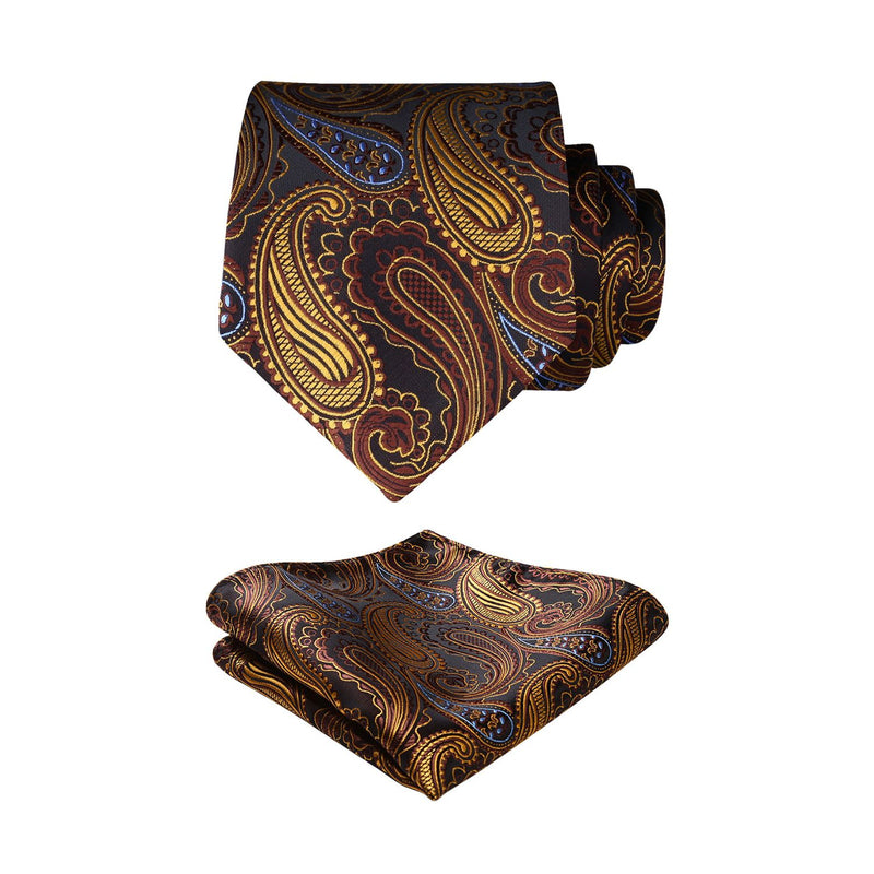 Paisley Tie Handkerchief Set - ORANGE & BROWN 