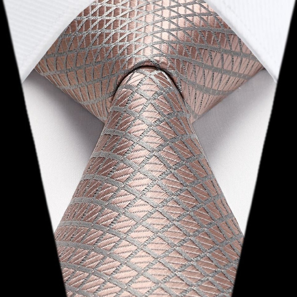 Plaid Tie Handkerchief Set - C10-PINK