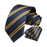 Stripe Tie Handkerchief Set - A-NAVY BLUE