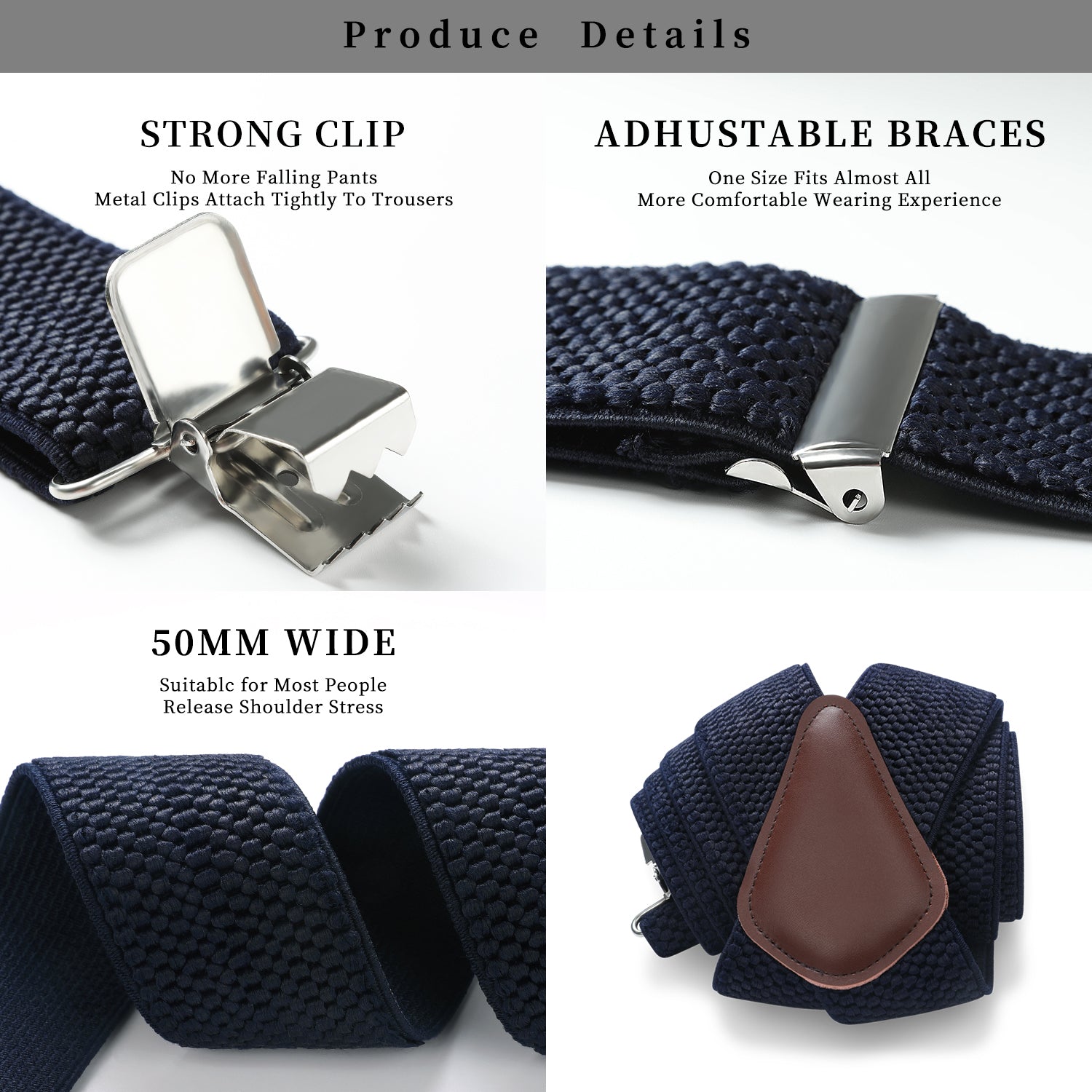 Thick Trouser 2 inch Adjustable Suspender - NAVY BLUE-2