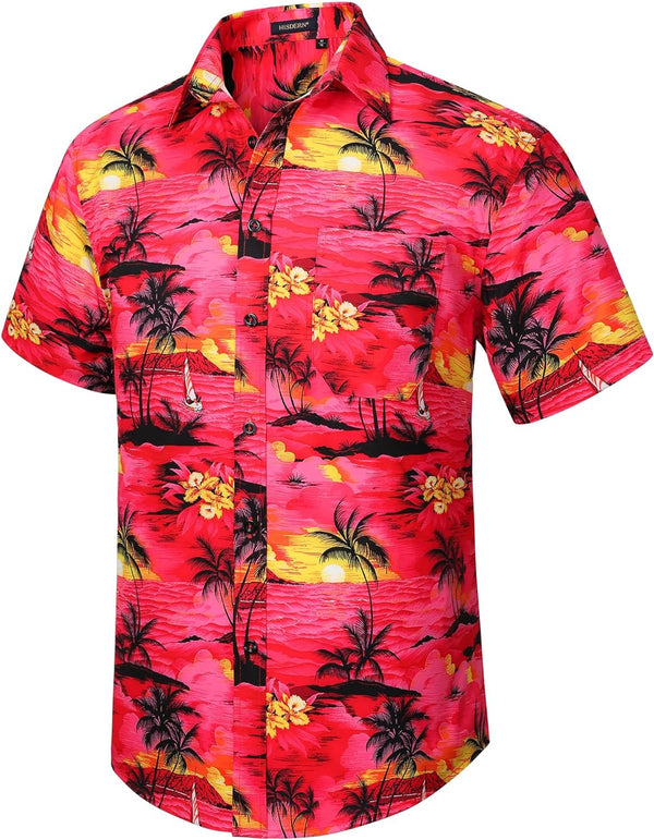 Funky Hawaiian Shirts with Pocket - A2-RED PALM