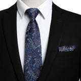 Floral Tie Handkerchief Set - NAVY BLUE 