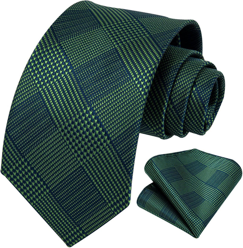 Solid Houndstooth Tie Handkerchief Set - SAGE GREEN